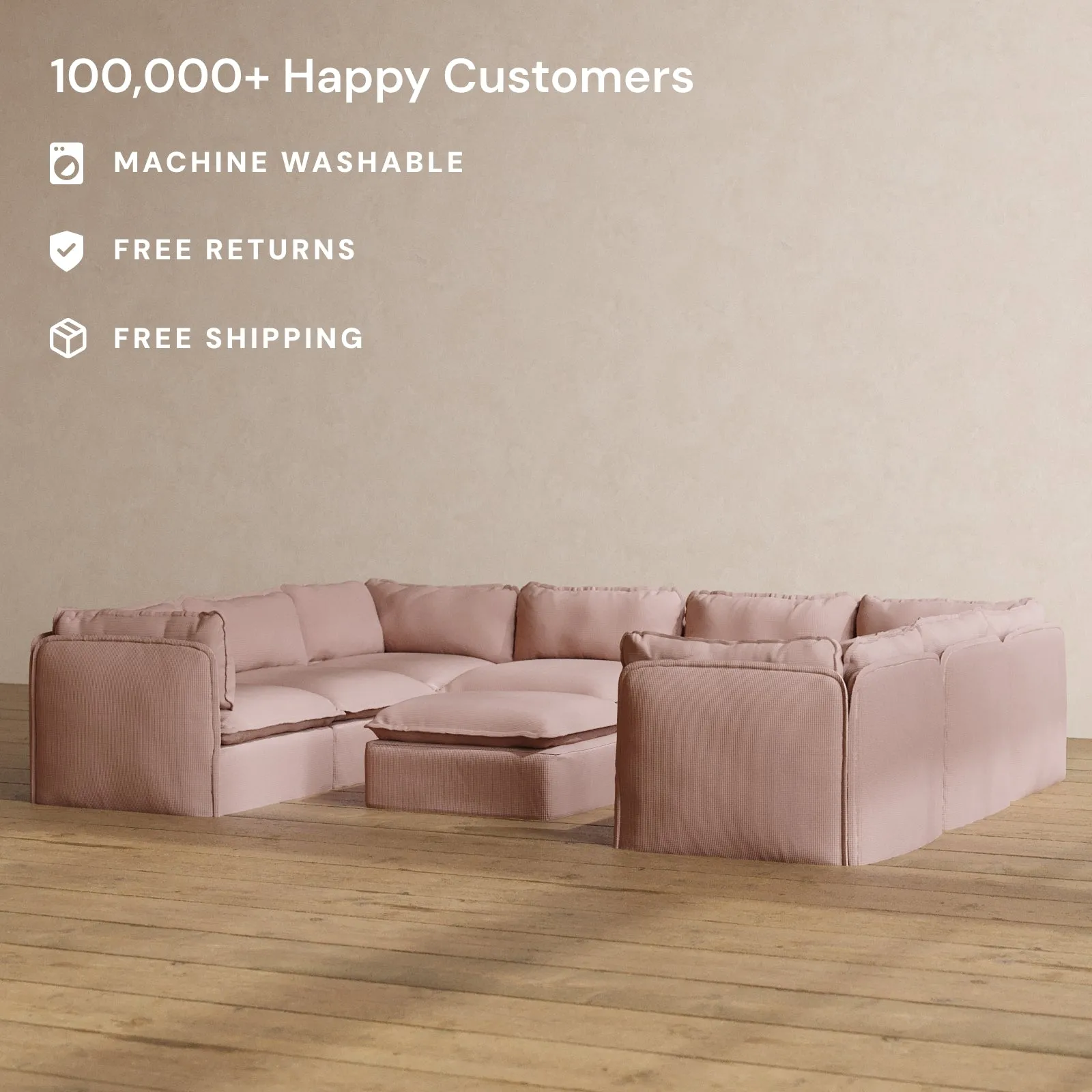 Modular Washable 8-Seater U-Sectional   Ottoman in Sakura | Deluxe  Seat | Cloud Pillow