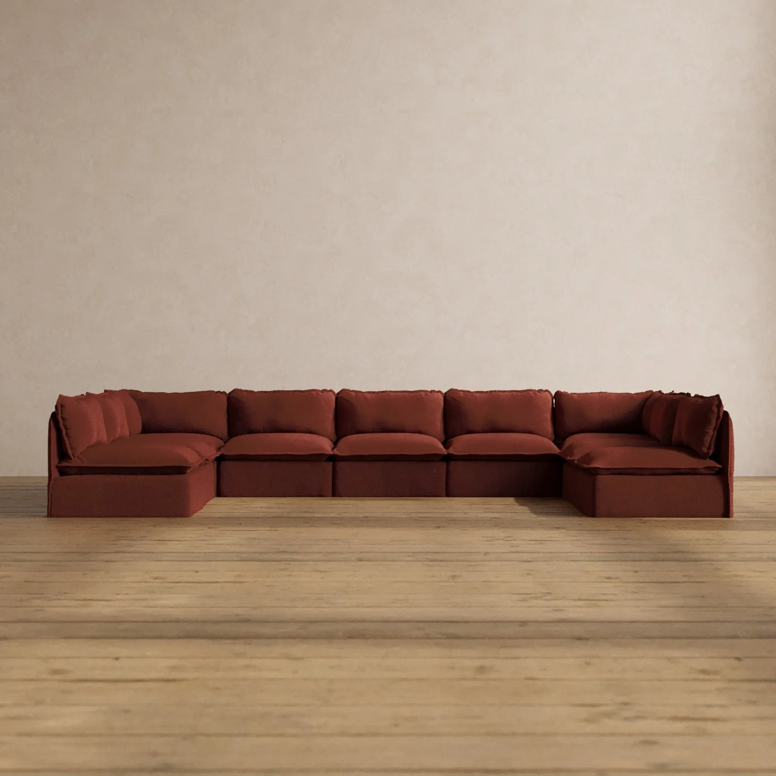 Modular Washable 9-Seater Open-Ends U-Sectional in Rust | Deluxe  Seat | Cloud Pillow