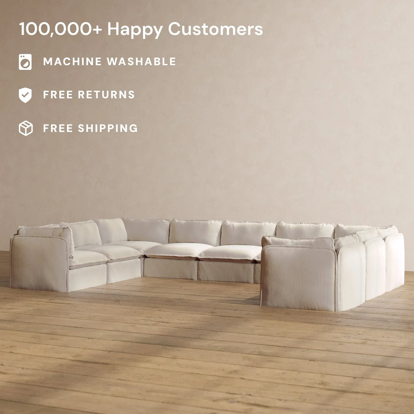 Modular Washable 9-Seater U-Sectional in Milk | Memorix  Seat | Cloud Pillow