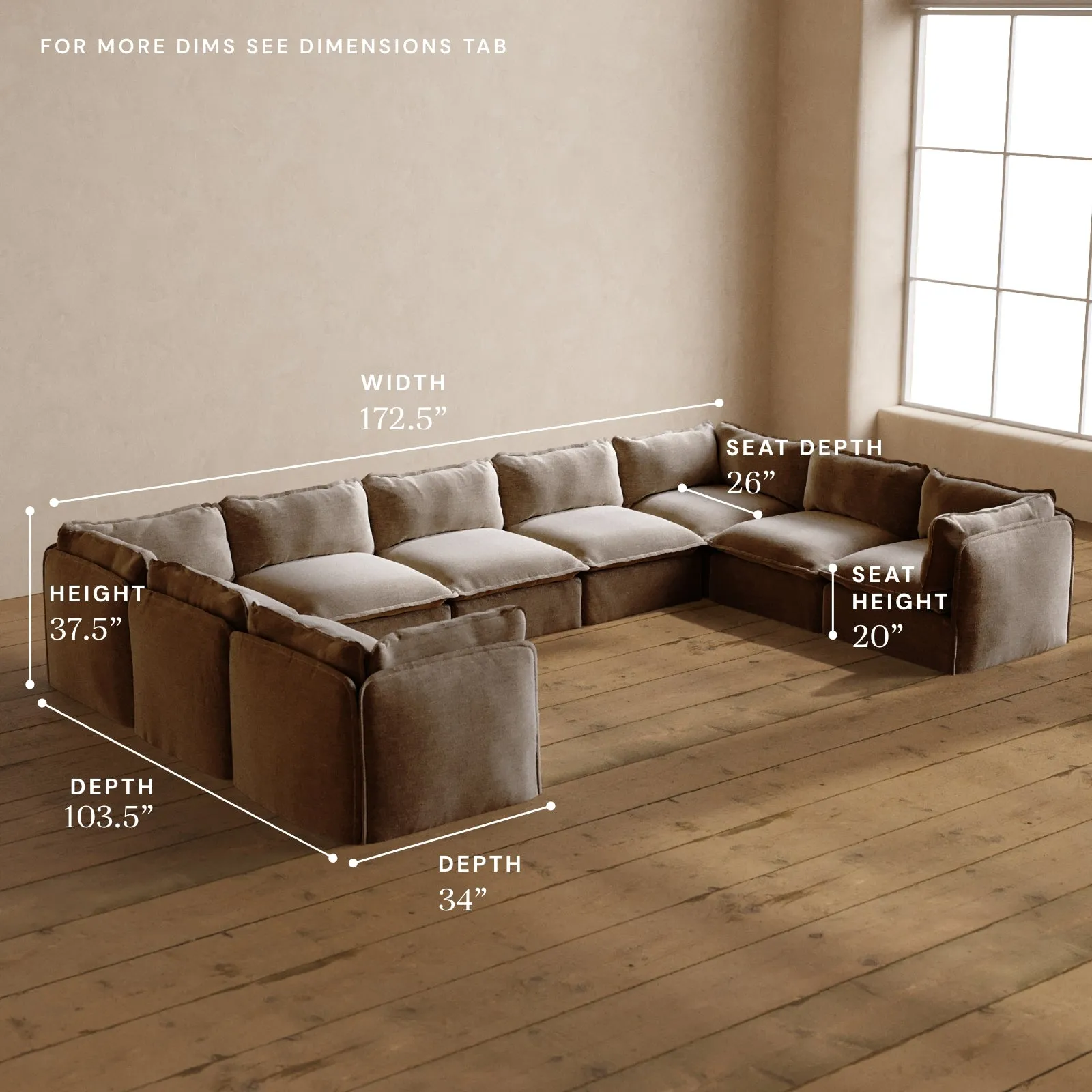 Modular Washable 9-Seater U-Sectional in Mist | Deluxe  Seat | Cloud Pillow