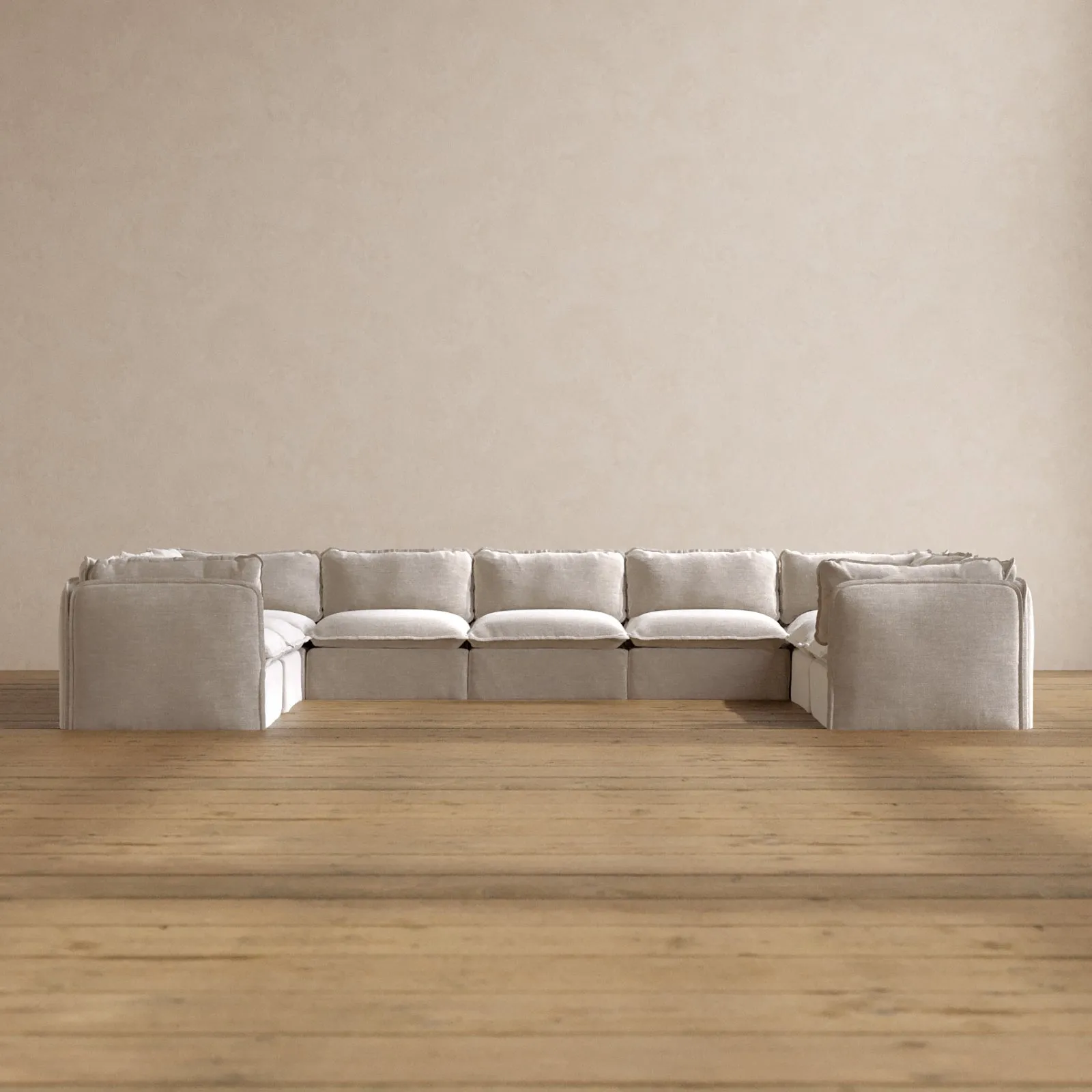 Modular Washable 9-Seater U-Sectional in Mist | Deluxe  Seat | Cloud Pillow