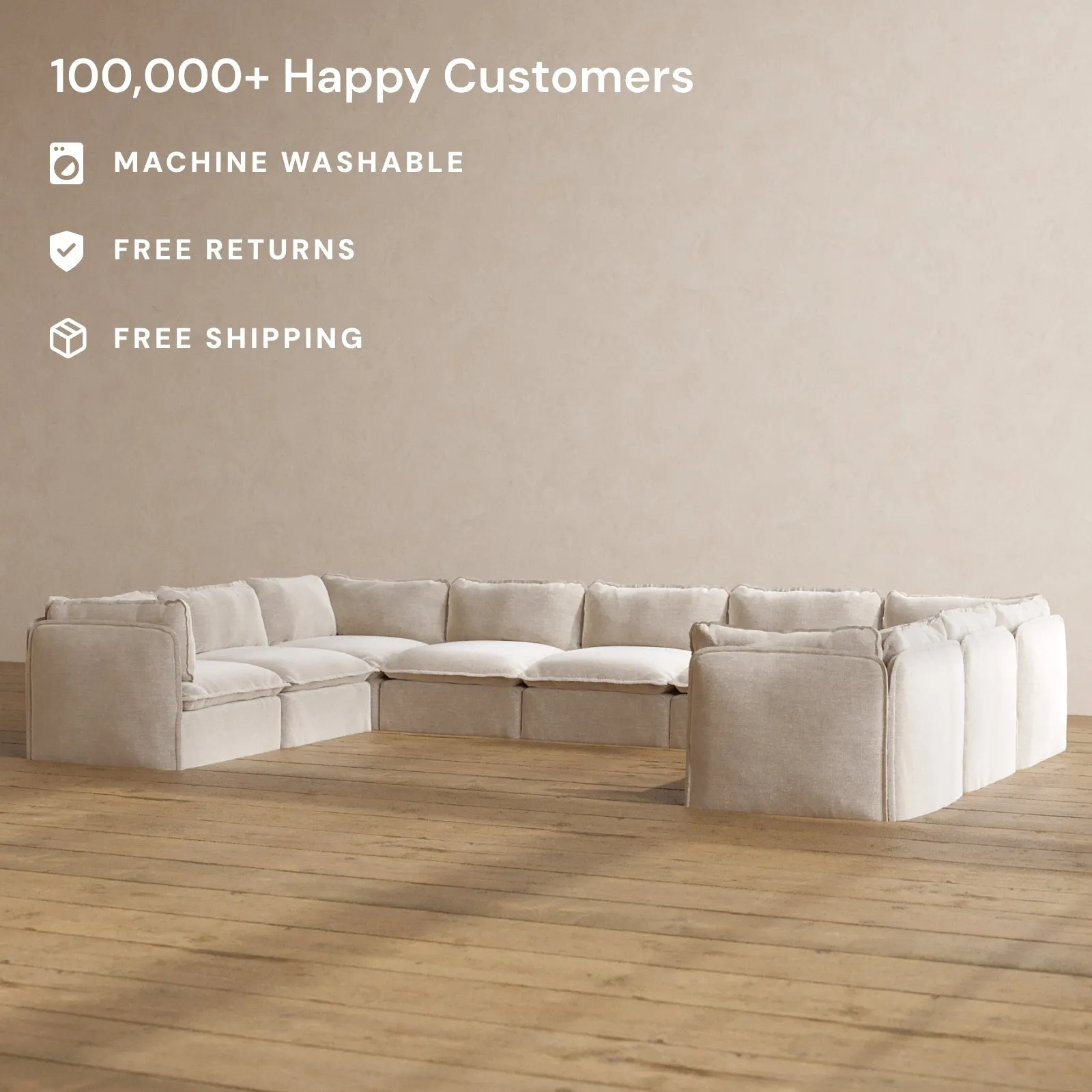 Modular Washable 9-Seater U-Sectional in Mist | Deluxe  Seat | Cloud Pillow