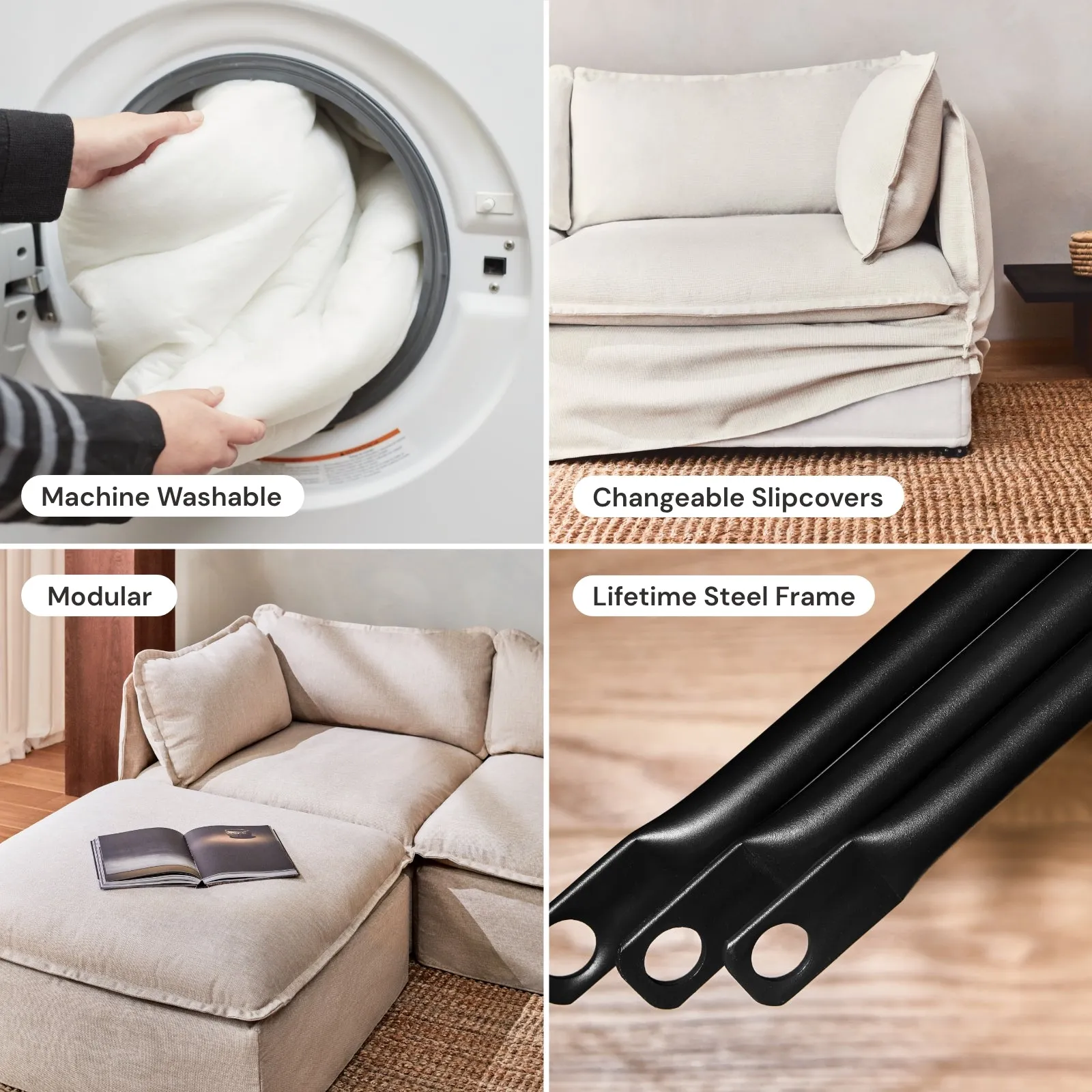 Modular Washable Corner Chair in Powder | Deluxe  Seat | Cloud Pillow