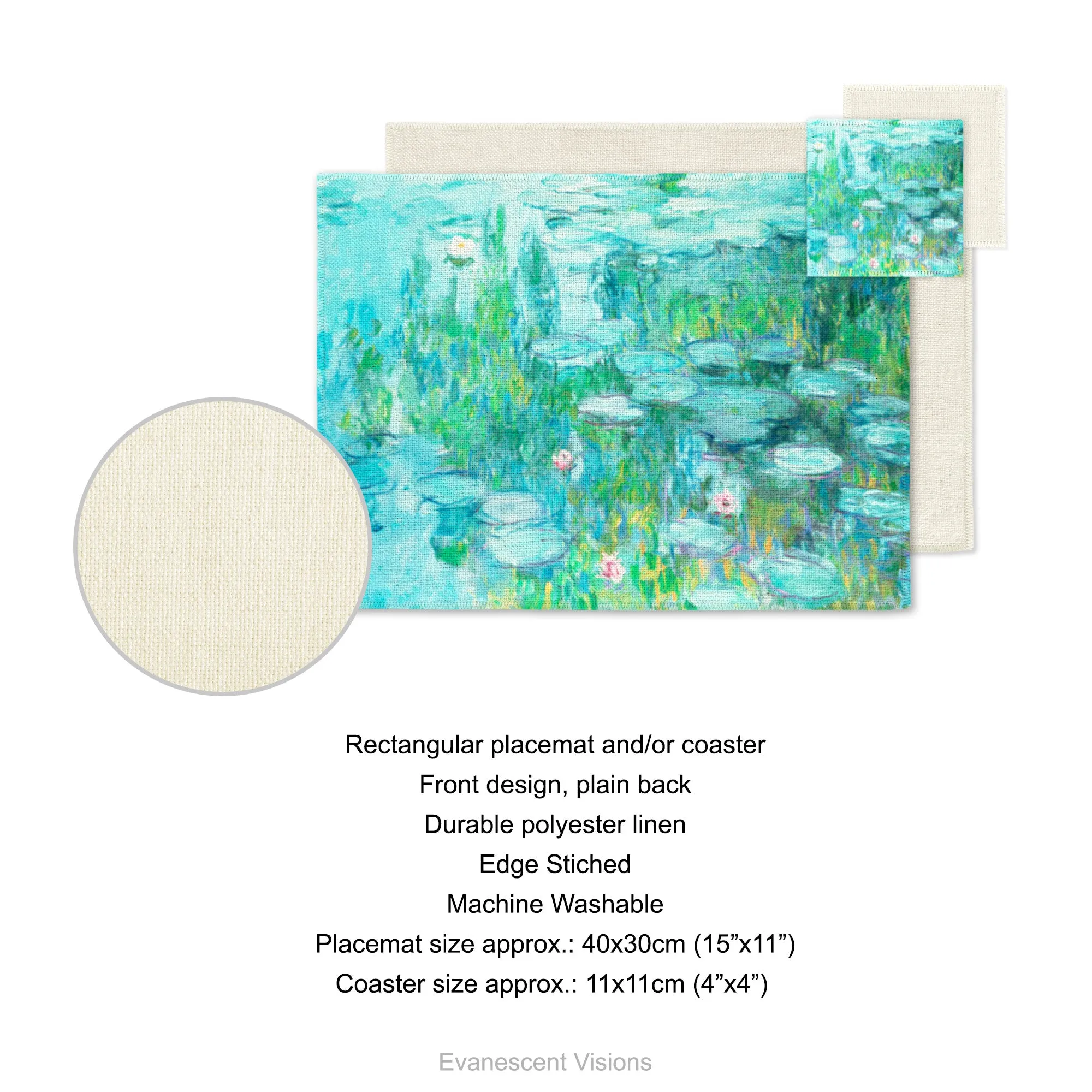 Monet Water Lilies Fabric Placemat and Coasters