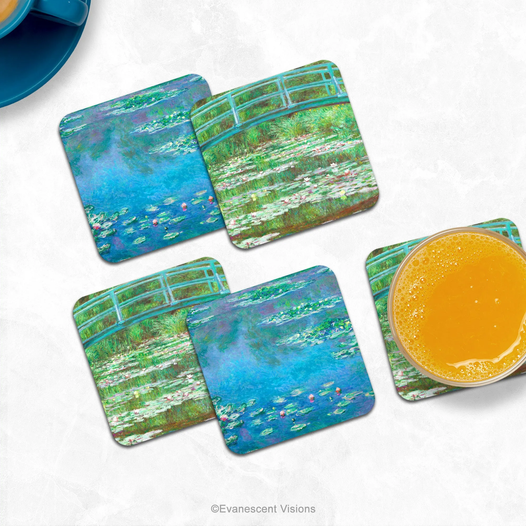 Monet Water Lilies Fine Art Drinks Coasters, Set of 4