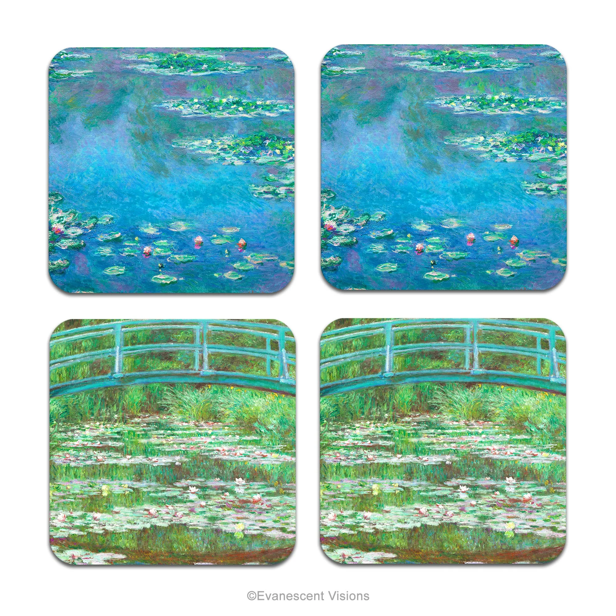 Monet Water Lilies Fine Art Drinks Coasters, Set of 4