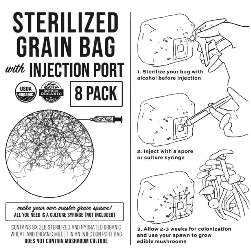 NORTH SPORE Organic Sterilized Grain Bag with Injection Port | 8-Pack