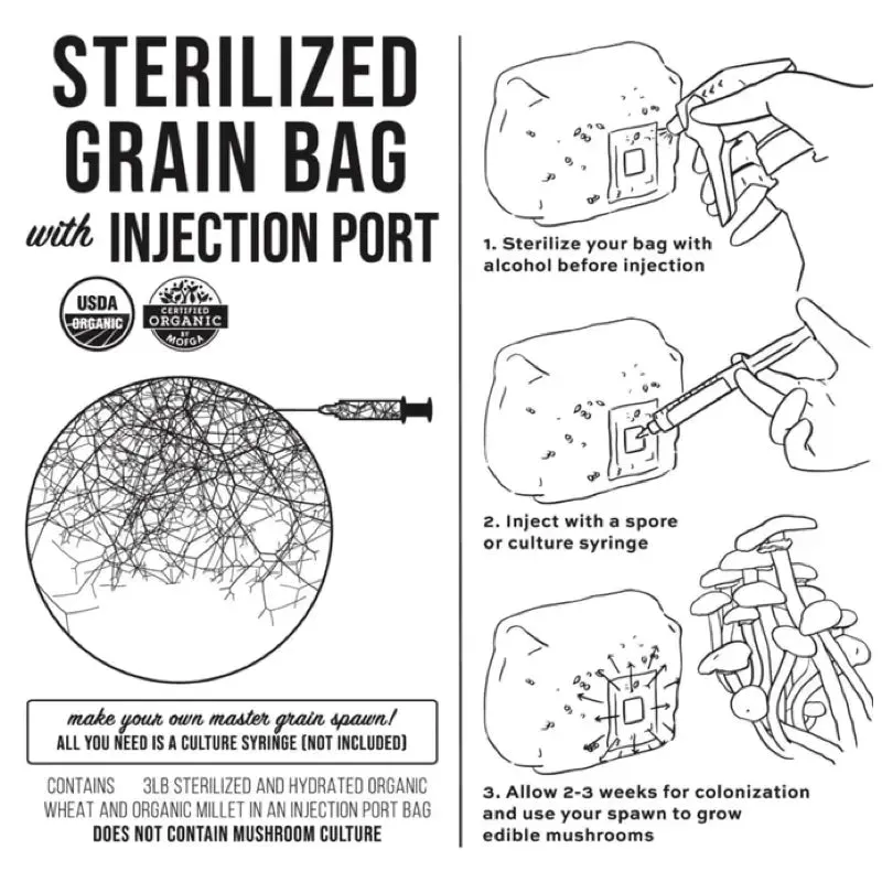 NORTH SPORE Organic Sterilized Grain Bag with Injection Port