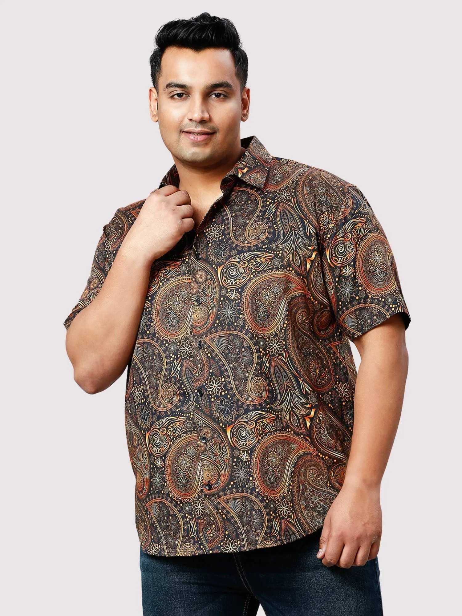 Old Copper Digital Printed Half Sleeve Shirt Men's Plus Size