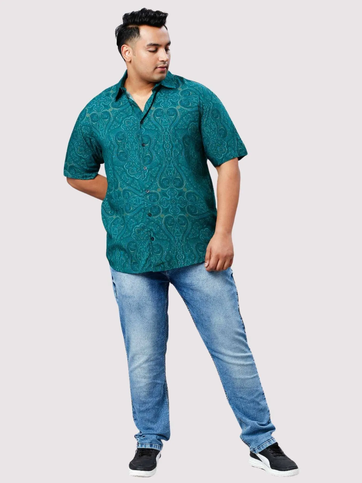 Persian Green Digital Printed Half Sleeve Shirt Men's Plus Size