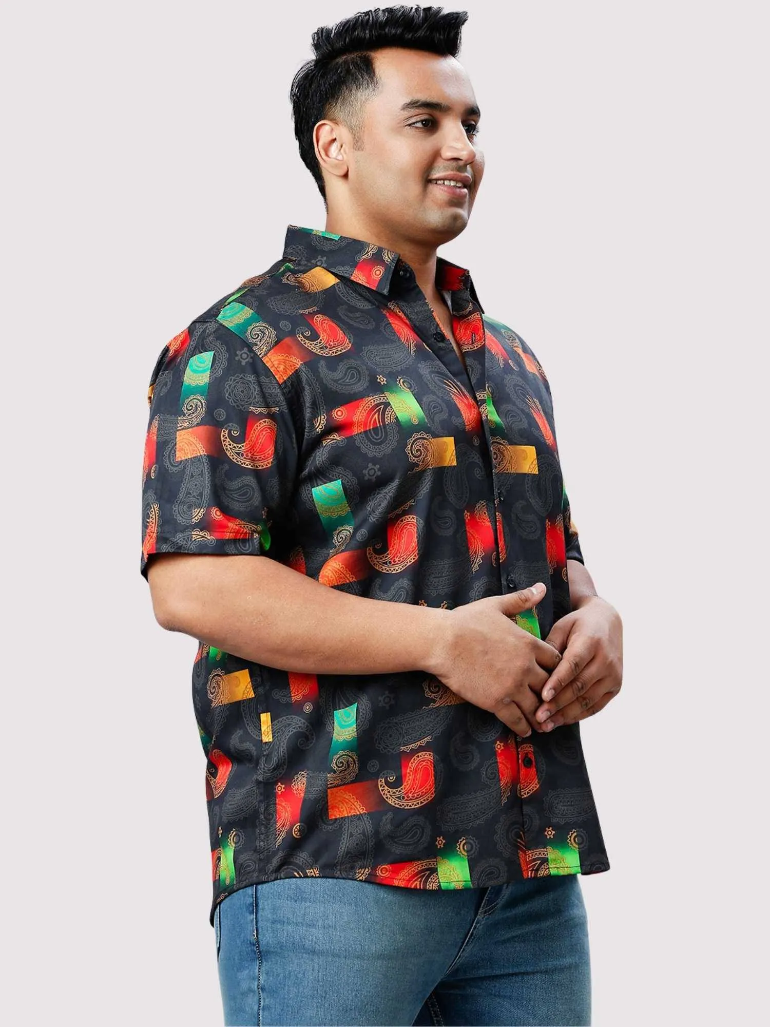 Persian Shadow Digital Printed Half Sleeve Shirt Men's Plus Size