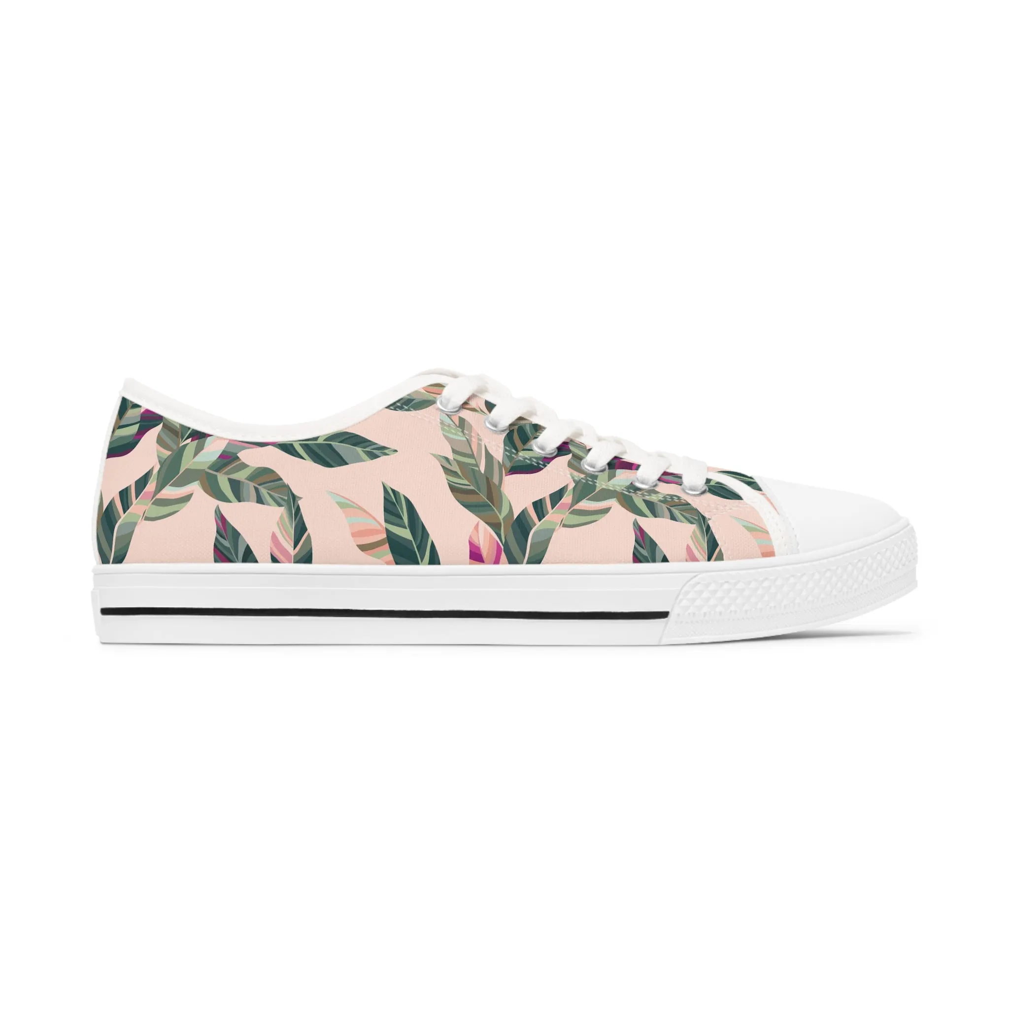 Pink Green Leaves Women's Low Top Sneakers