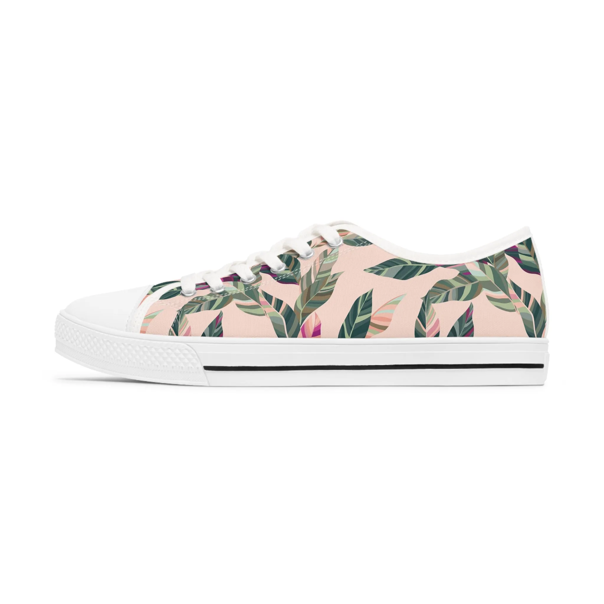 Pink Green Leaves Women's Low Top Sneakers