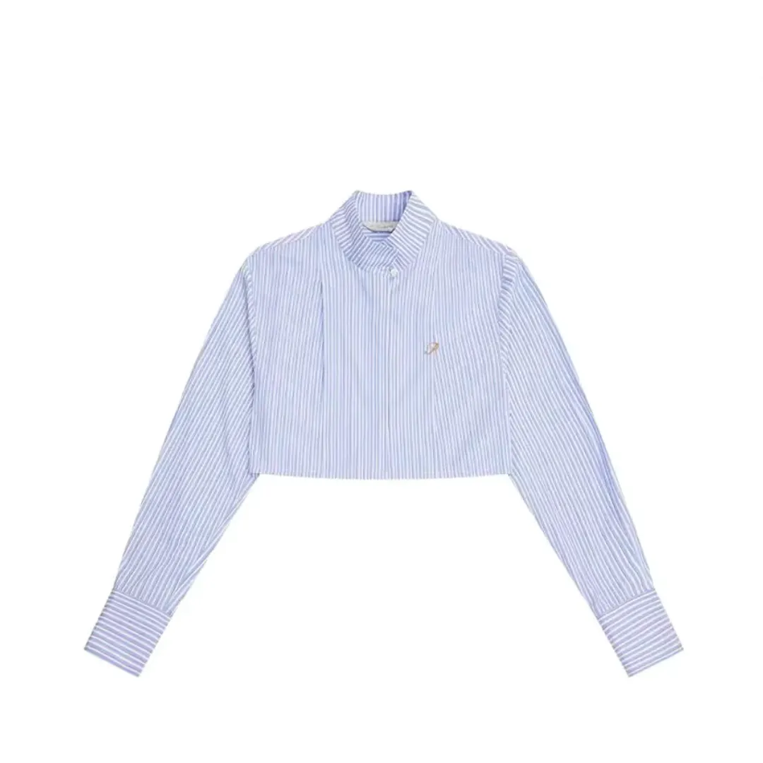 Pre Order:  Striped Long Sleeved Casual Cropped Shirt