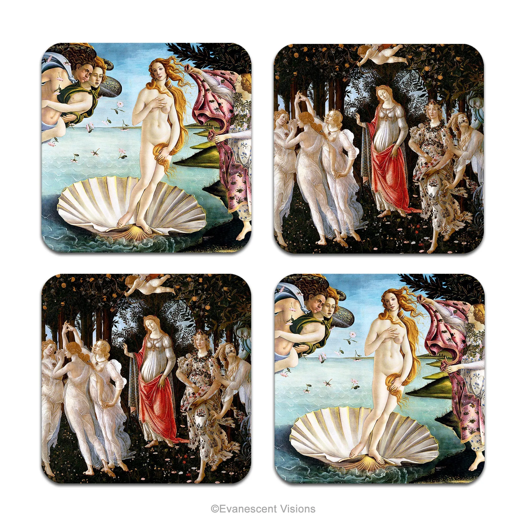 Primavera, Birth of Venus Art Drinks Coasters, Set of 4