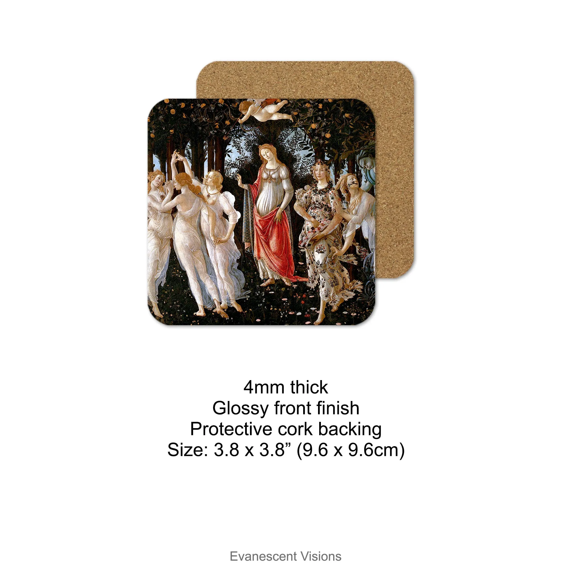 Primavera, Birth of Venus Art Drinks Coasters, Set of 4