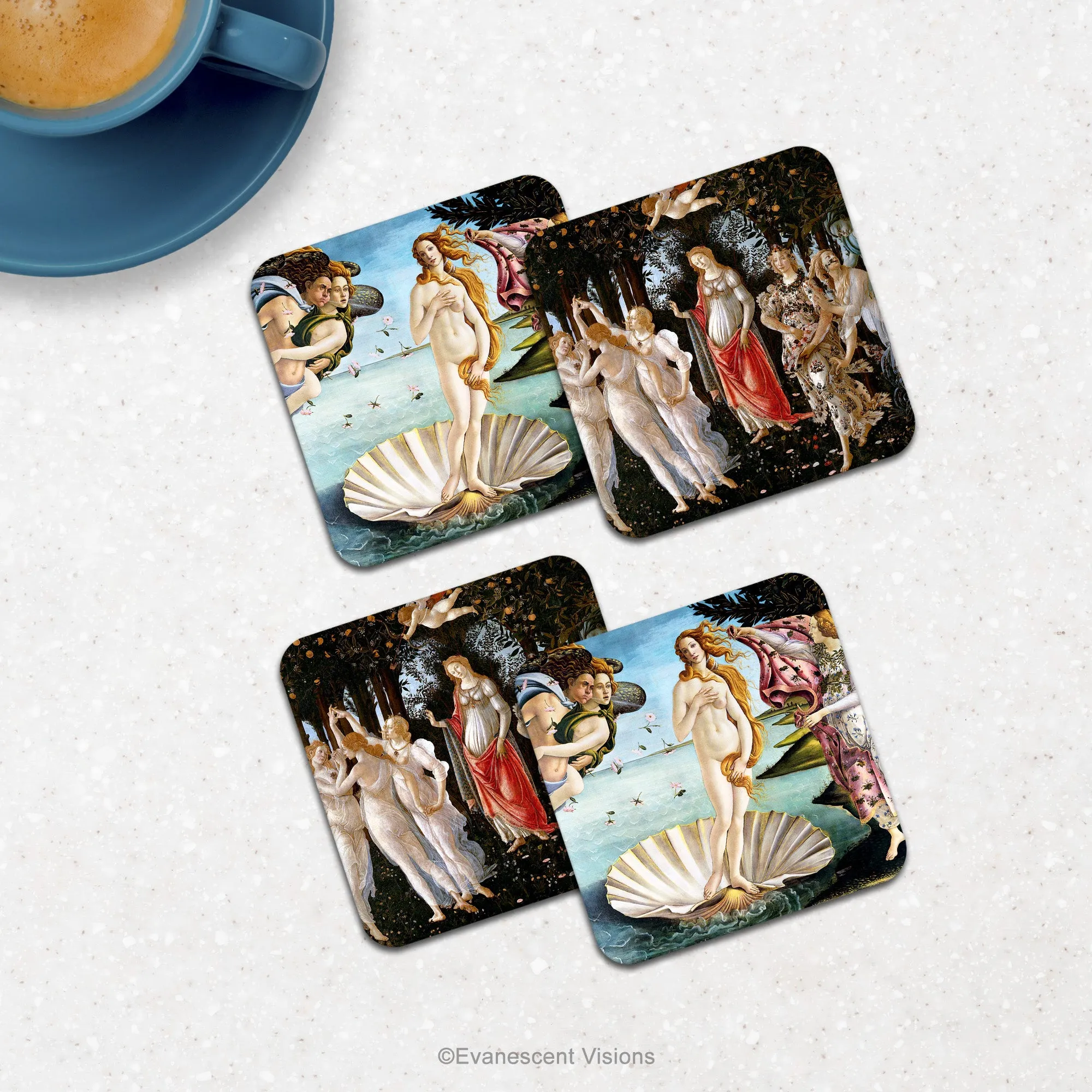 Primavera, Birth of Venus Art Drinks Coasters, Set of 4