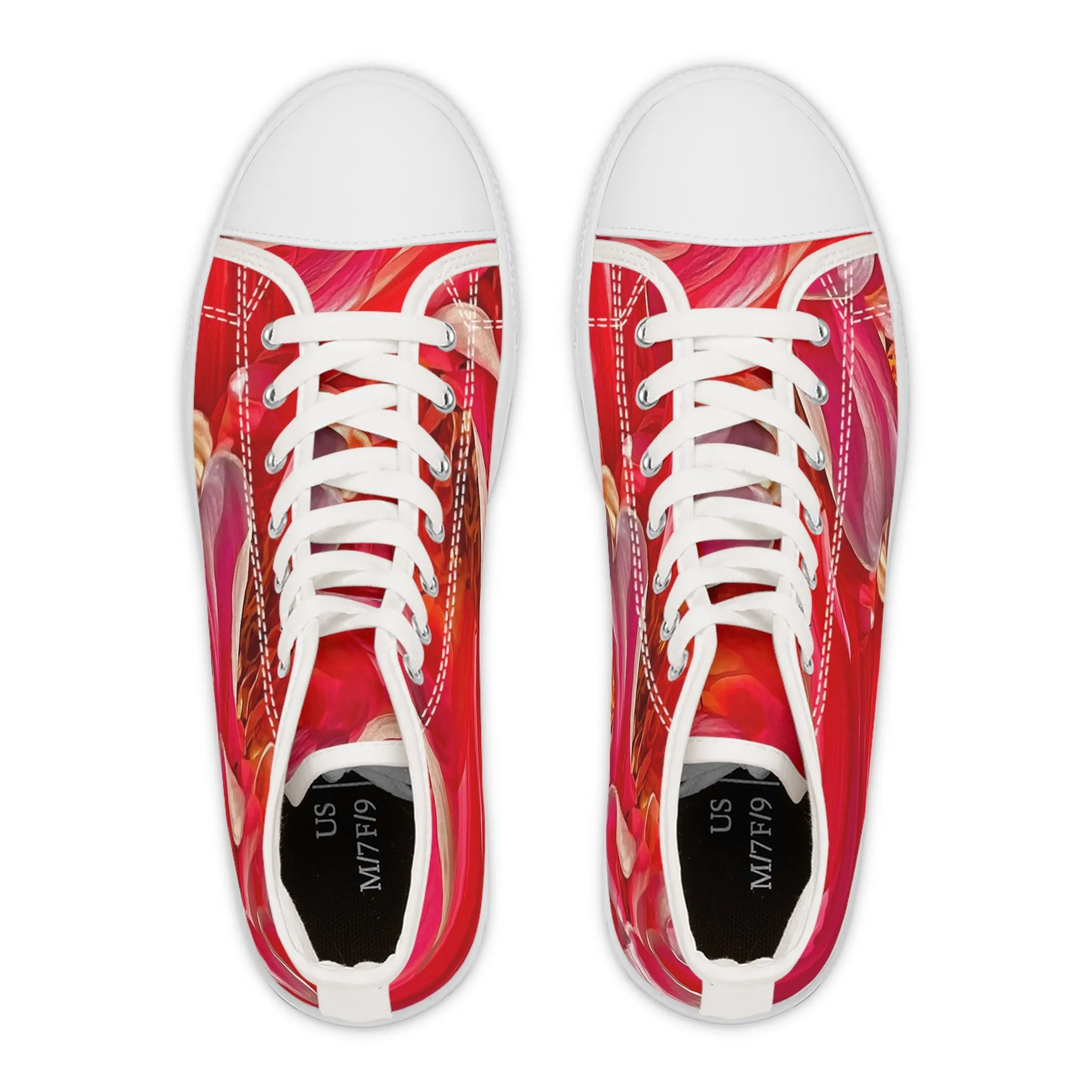 Red Abstract Floral Women's High Top Sneakers (AOP)