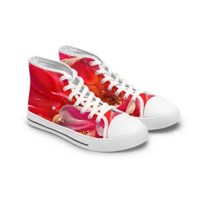 Red Abstract Floral Women's High Top Sneakers (AOP)