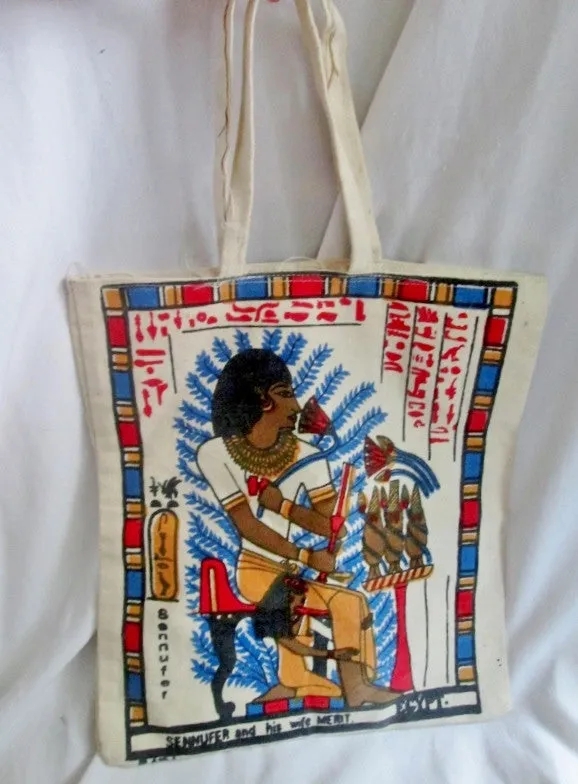 SENNUFER MERIT Canvas Tote Beach Bag Carryall Vegan HIEROGLYPHIC EGYPT