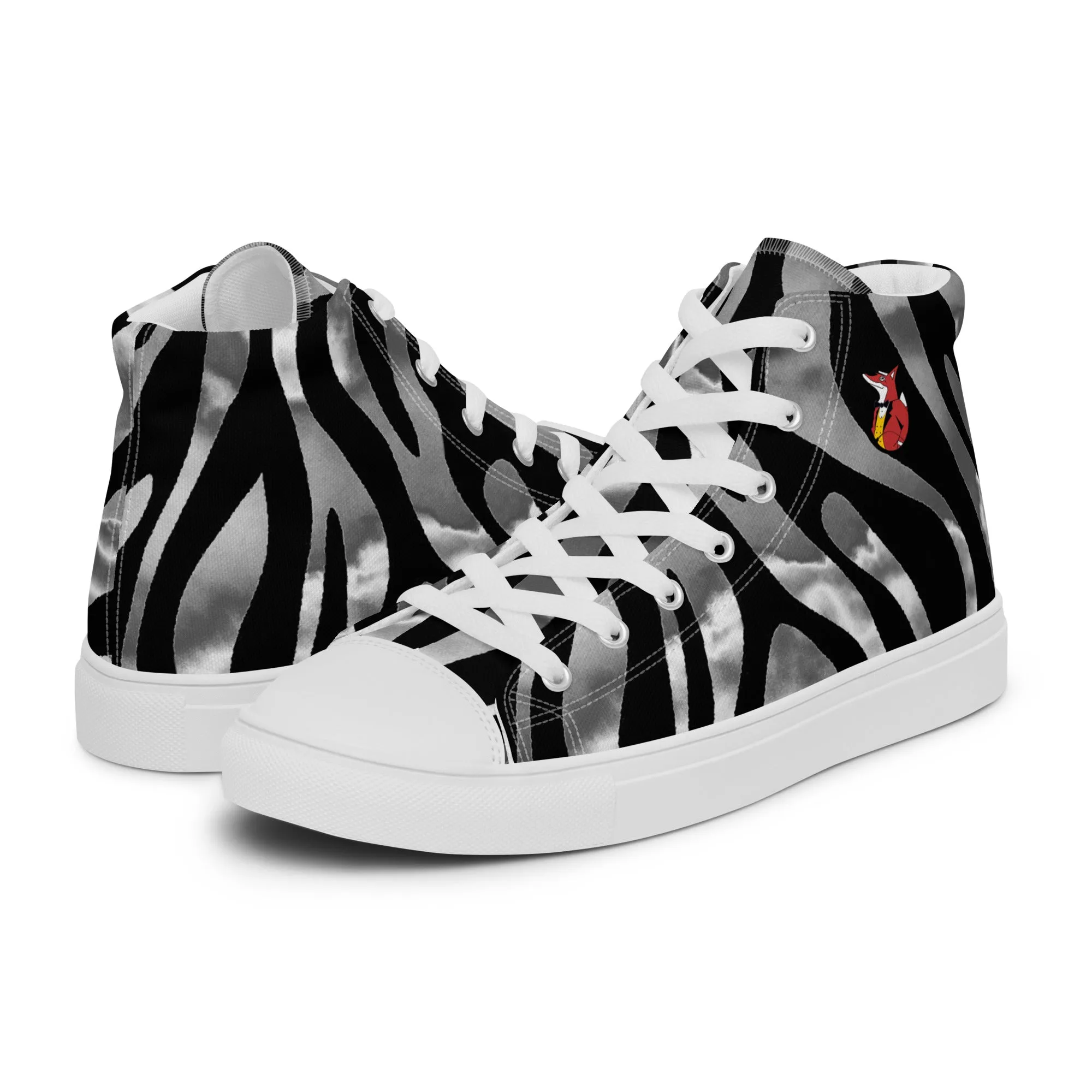 Snooty Fox Art Women’s High Top Canvas Shoes - Silver Tiger