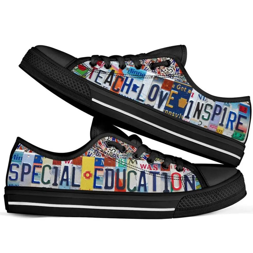 Special Education License Plates Low Top Black Shoes, Teacher Shoes, Low Top Sneakers