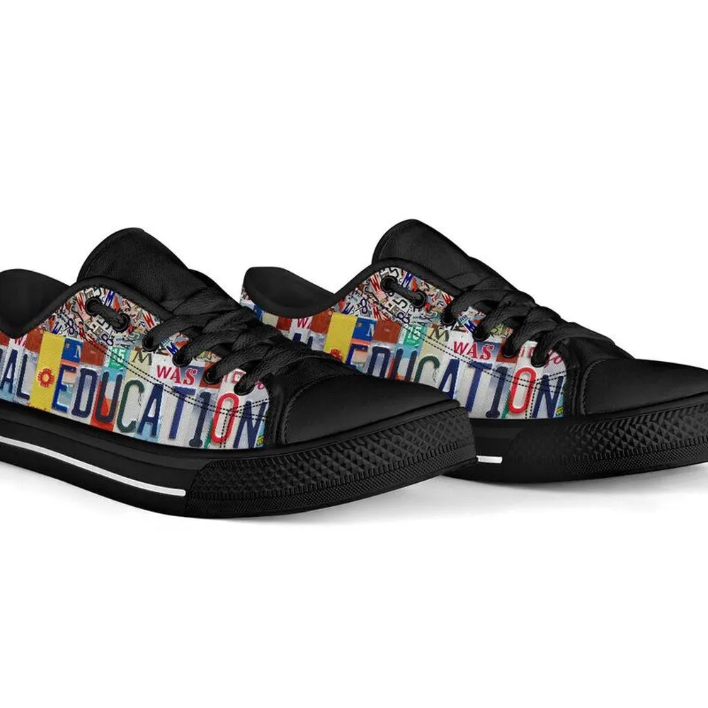 Special Education License Plates Low Top Black Shoes, Teacher Shoes, Low Top Sneakers