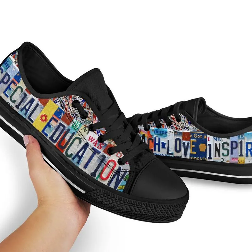 Special Education License Plates Low Top Black Shoes, Teacher Shoes, Low Top Sneakers