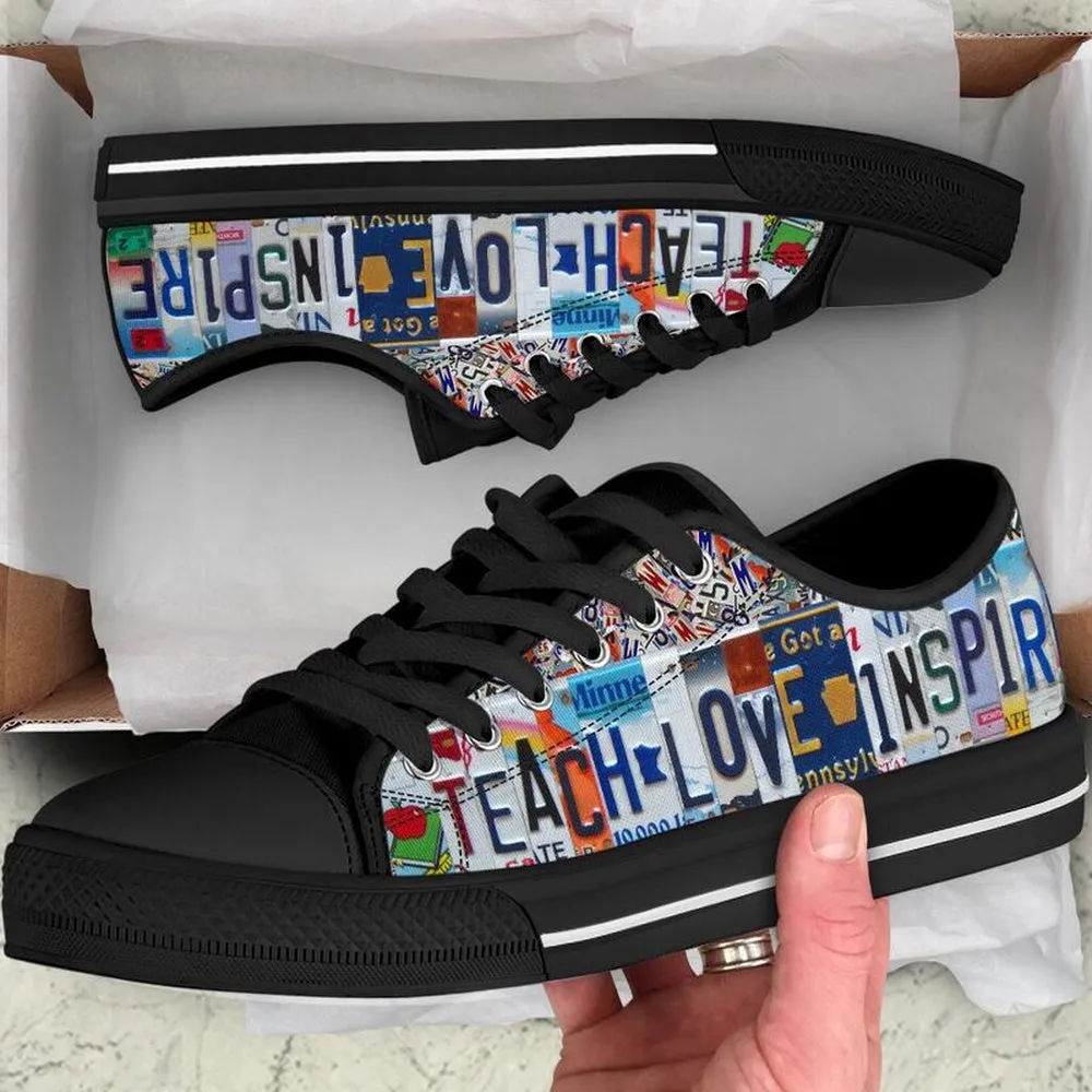 Special Education License Plates Low Top Black Shoes, Teacher Shoes, Low Top Sneakers