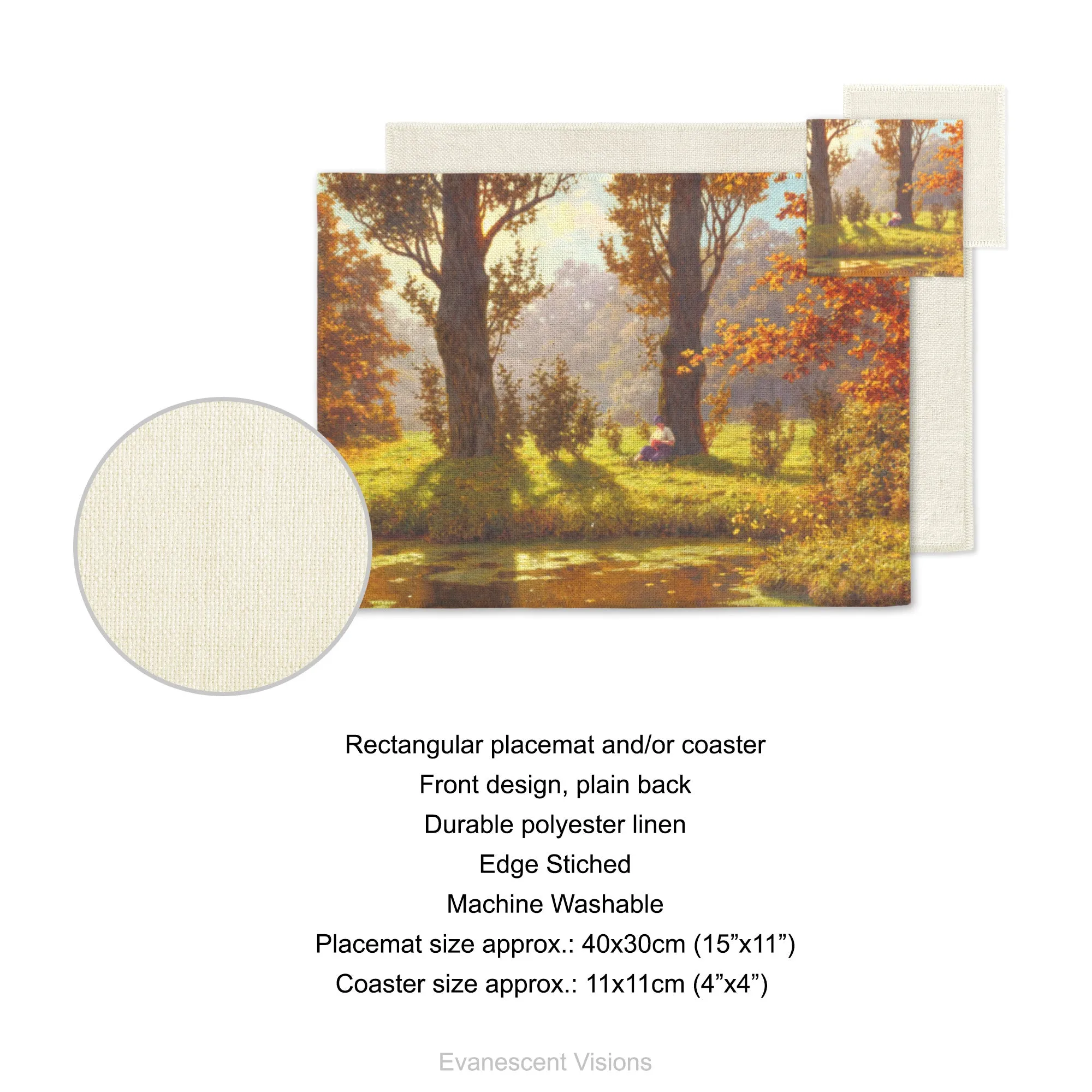 Sunny Woodland Landscape Artistic Fabric Placemat and Coasters