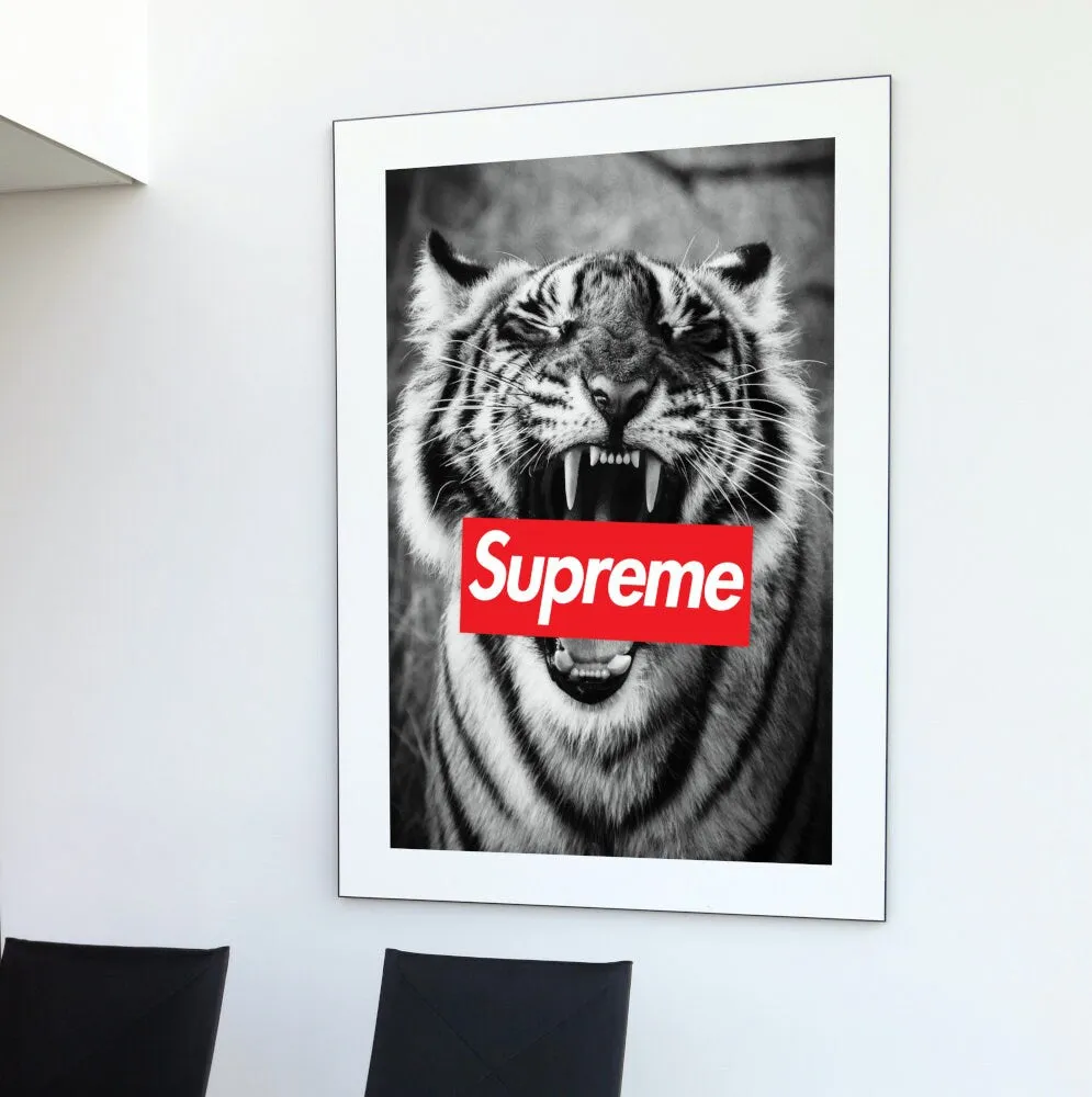 Supreme Tiger Poster Black And White Wall Art INSTANT DOWNLOAD Art Print, Hypebeast, Streetwear Art, Pop Culture Wall Art, Sporty Designer Prints, Tiger Head