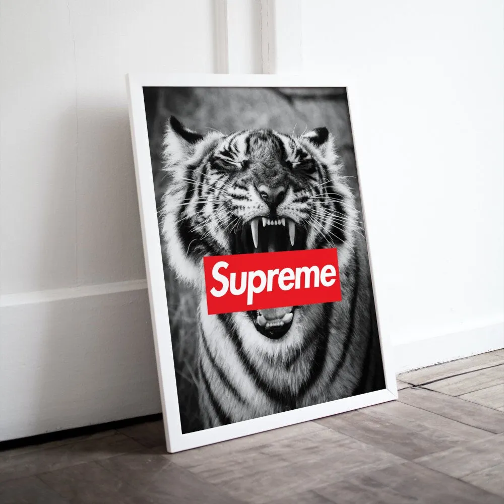 Supreme Tiger Poster Black And White Wall Art INSTANT DOWNLOAD Art Print, Hypebeast, Streetwear Art, Pop Culture Wall Art, Sporty Designer Prints, Tiger Head