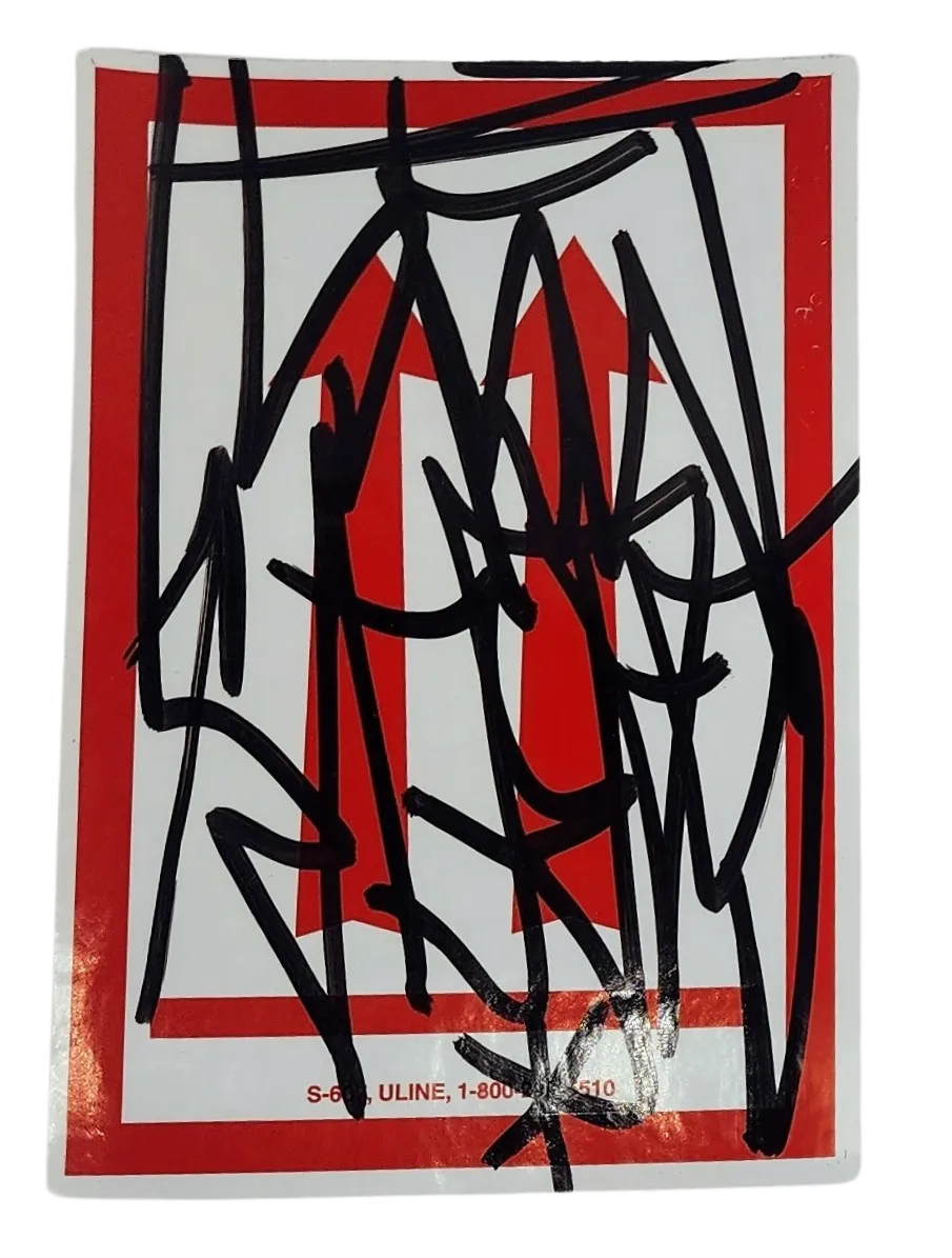 This Way Up Red White Slap-Up Label Sticker Original Tag Art by Saber