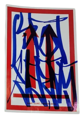 This Way Up Red White Slap-Up Label Sticker Original Tag Art by Saber