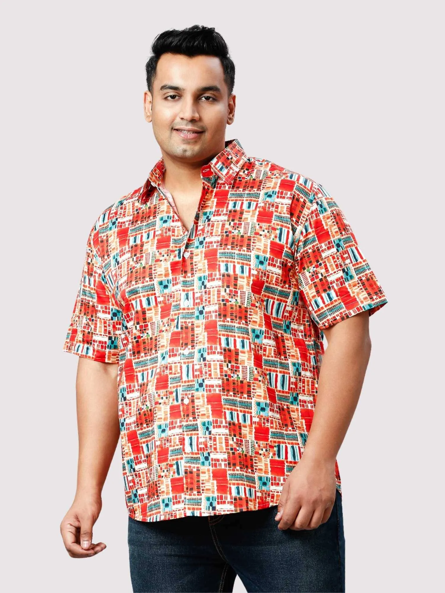 Tobasco Blocks Digital Printed Half Sleeve Shirt Men's Plus Size