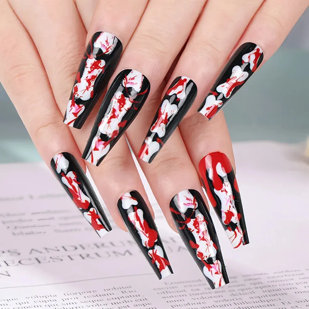 Toleet-Helloween sminken 24Pcs Horror Comic Tomie Press on Nails Almond Glossy Black Japanese Anime Nails Reusable Halloween False Nail Tips for Girls