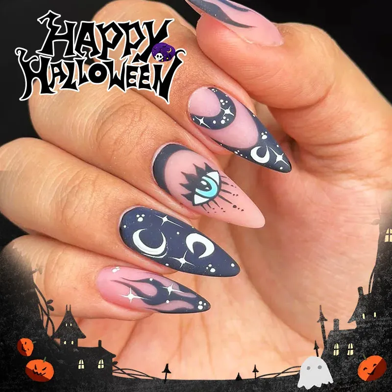 Toleet-Helloween sminken 24Pcs Horror Comic Tomie Press on Nails Almond Glossy Black Japanese Anime Nails Reusable Halloween False Nail Tips for Girls