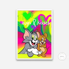 Tom And Jerry Hugs & Kisses Poster PRINTABLE WALL ART, Neon Pop Art, Graffiti Wall Art, Urban Art Print, Hypebeast