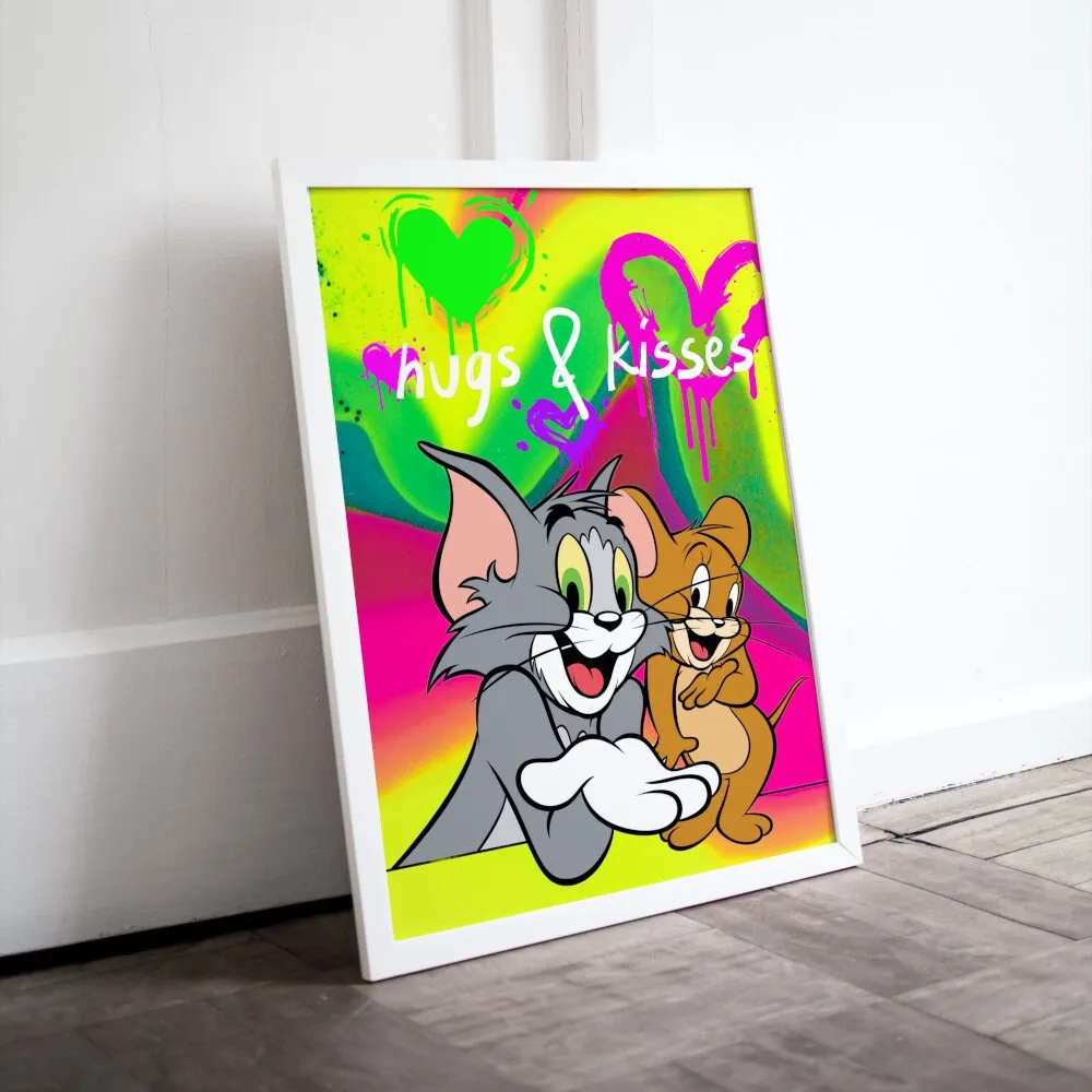 Tom And Jerry Hugs & Kisses Poster PRINTABLE WALL ART, Neon Pop Art, Graffiti Wall Art, Urban Art Print, Hypebeast