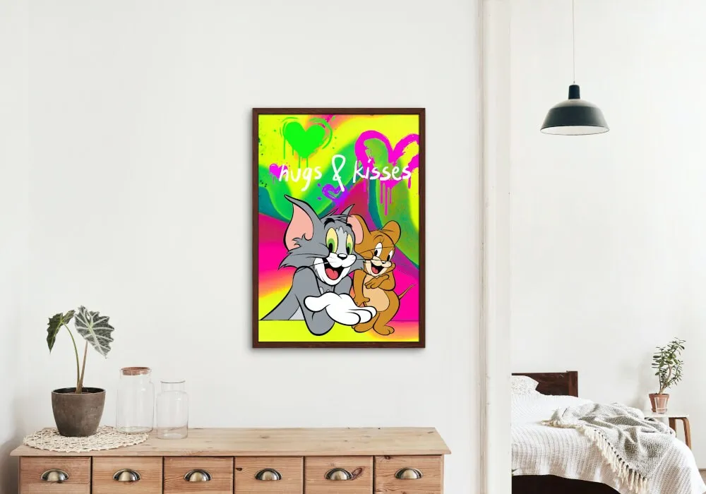 Tom And Jerry Hugs & Kisses Poster PRINTABLE WALL ART, Neon Pop Art, Graffiti Wall Art, Urban Art Print, Hypebeast