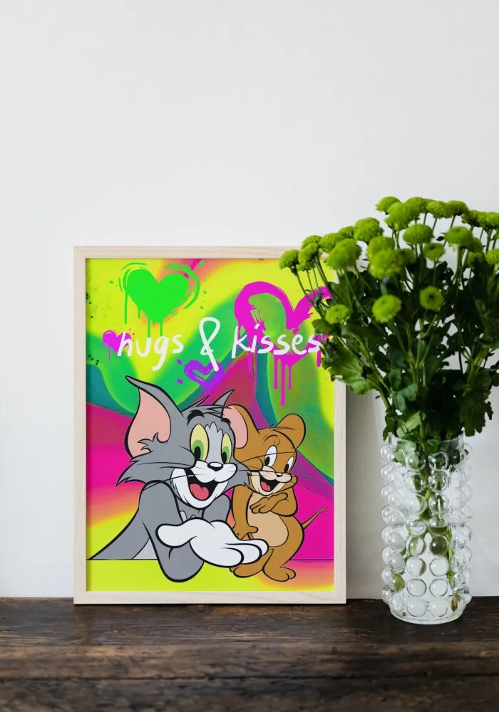 Tom And Jerry Hugs & Kisses Poster PRINTABLE WALL ART, Neon Pop Art, Graffiti Wall Art, Urban Art Print, Hypebeast