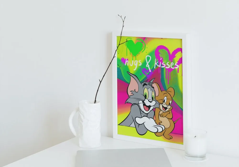 Tom And Jerry Hugs & Kisses Poster PRINTABLE WALL ART, Neon Pop Art, Graffiti Wall Art, Urban Art Print, Hypebeast