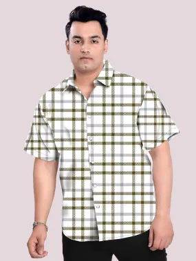 Traditional Ornament Checkered Plus Size Half Shirt