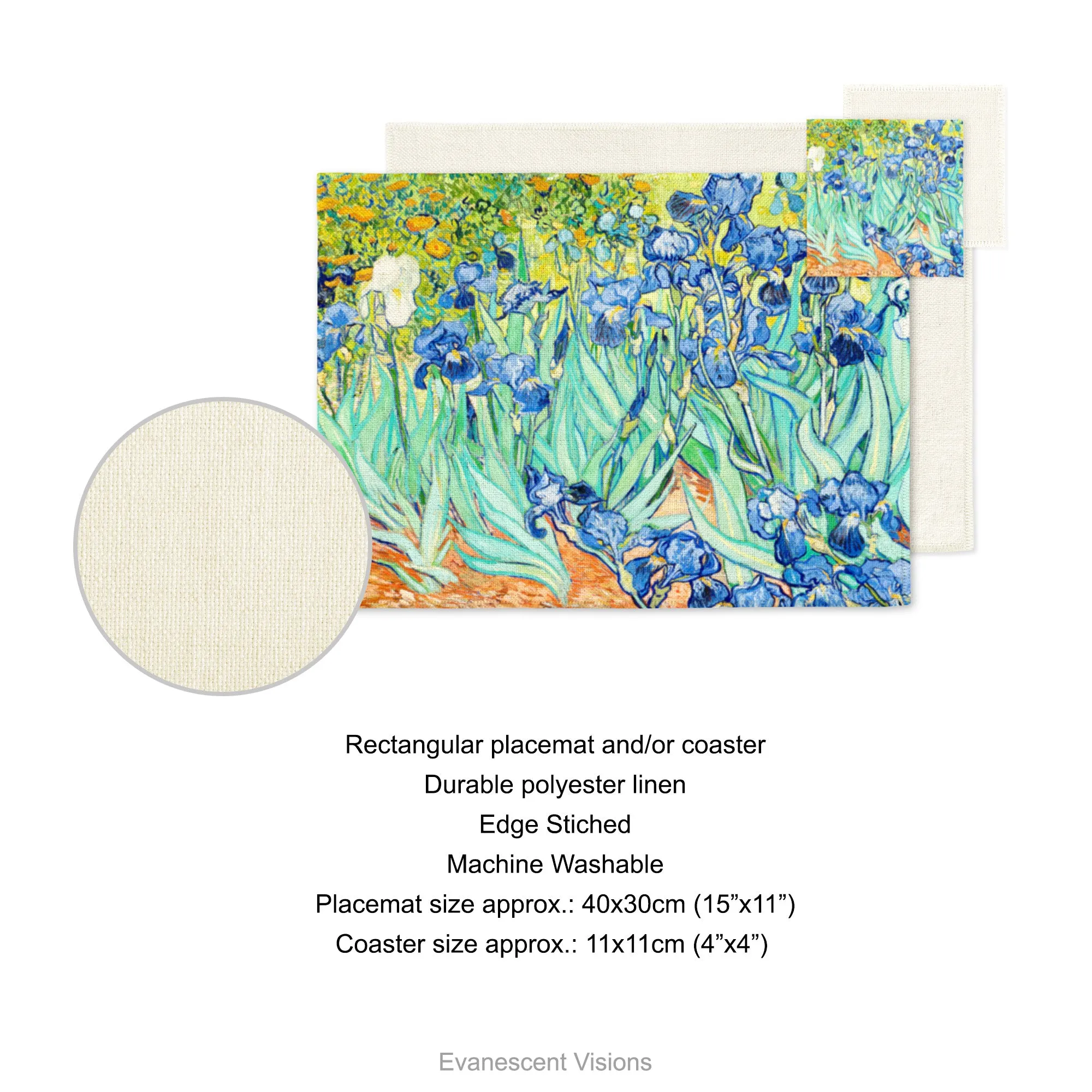 Van Gogh Irises Artistic Fabric Placemat and Coasters