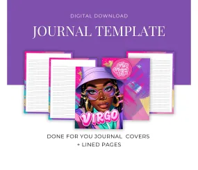 Virgo Journal Cover Bundle | Melanin Art Journal Template | Black Women PNG | Print on Demand | Done for You Journal Covers