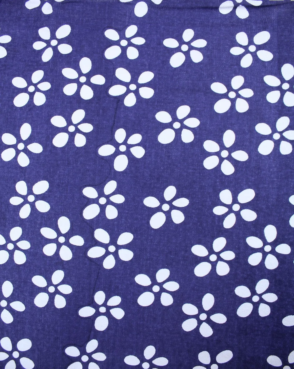 White Navy Blue Floral Design Cotton Canvas Fabric