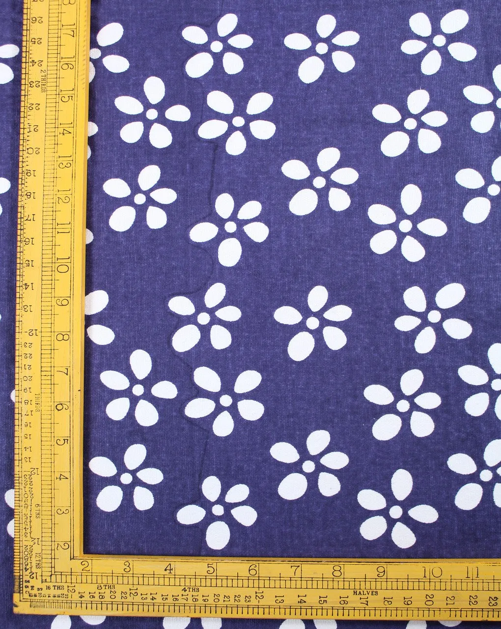 White Navy Blue Floral Design Cotton Canvas Fabric