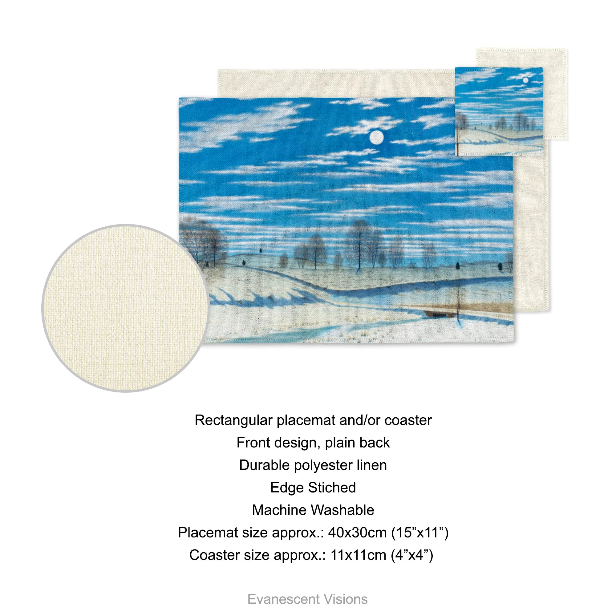 Winter Moonlight Artistic Fabric Placemat and Coasters