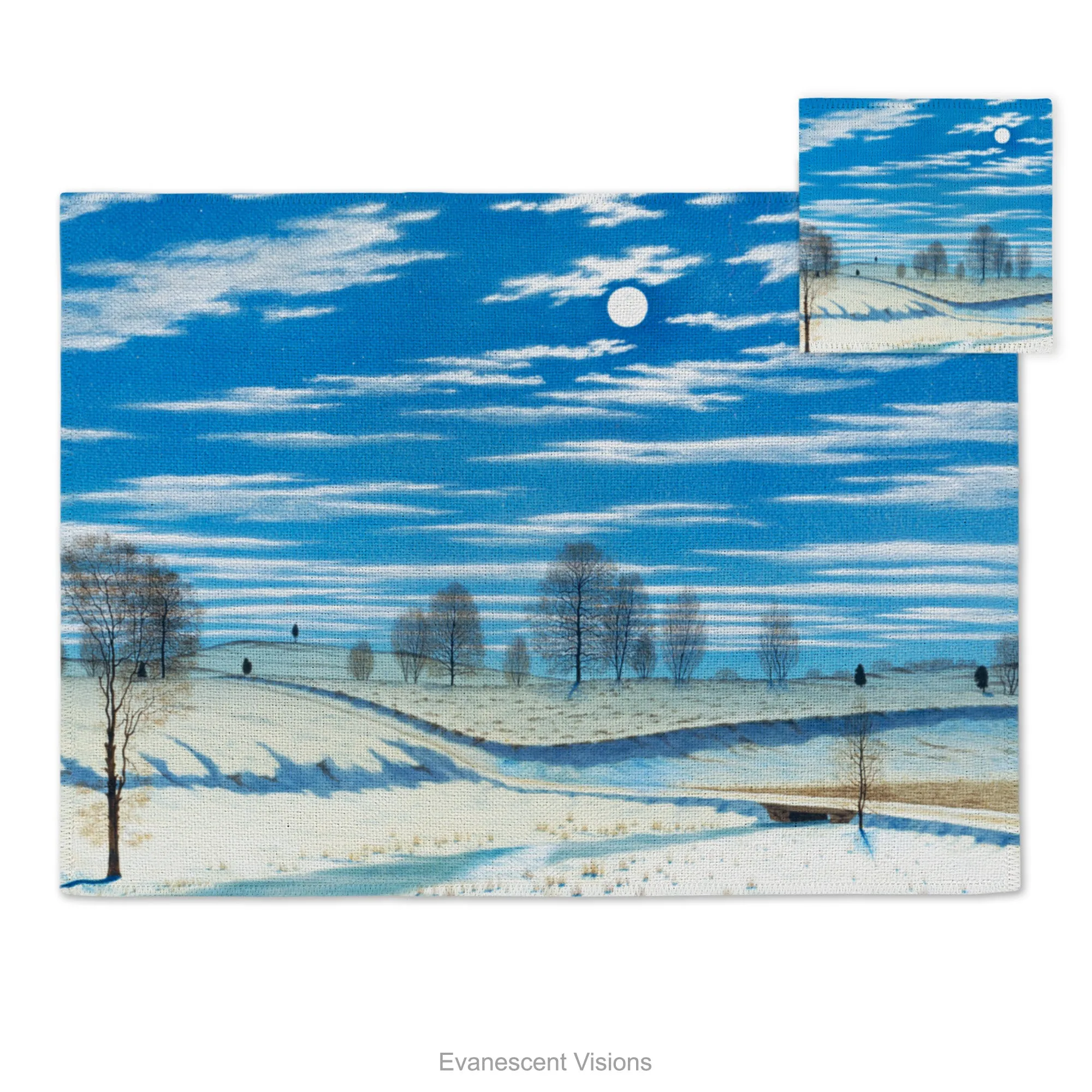 Winter Moonlight Artistic Fabric Placemat and Coasters