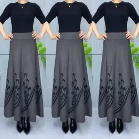 Women’s Elegant High-Waist A-Line Faux Wool Skirt